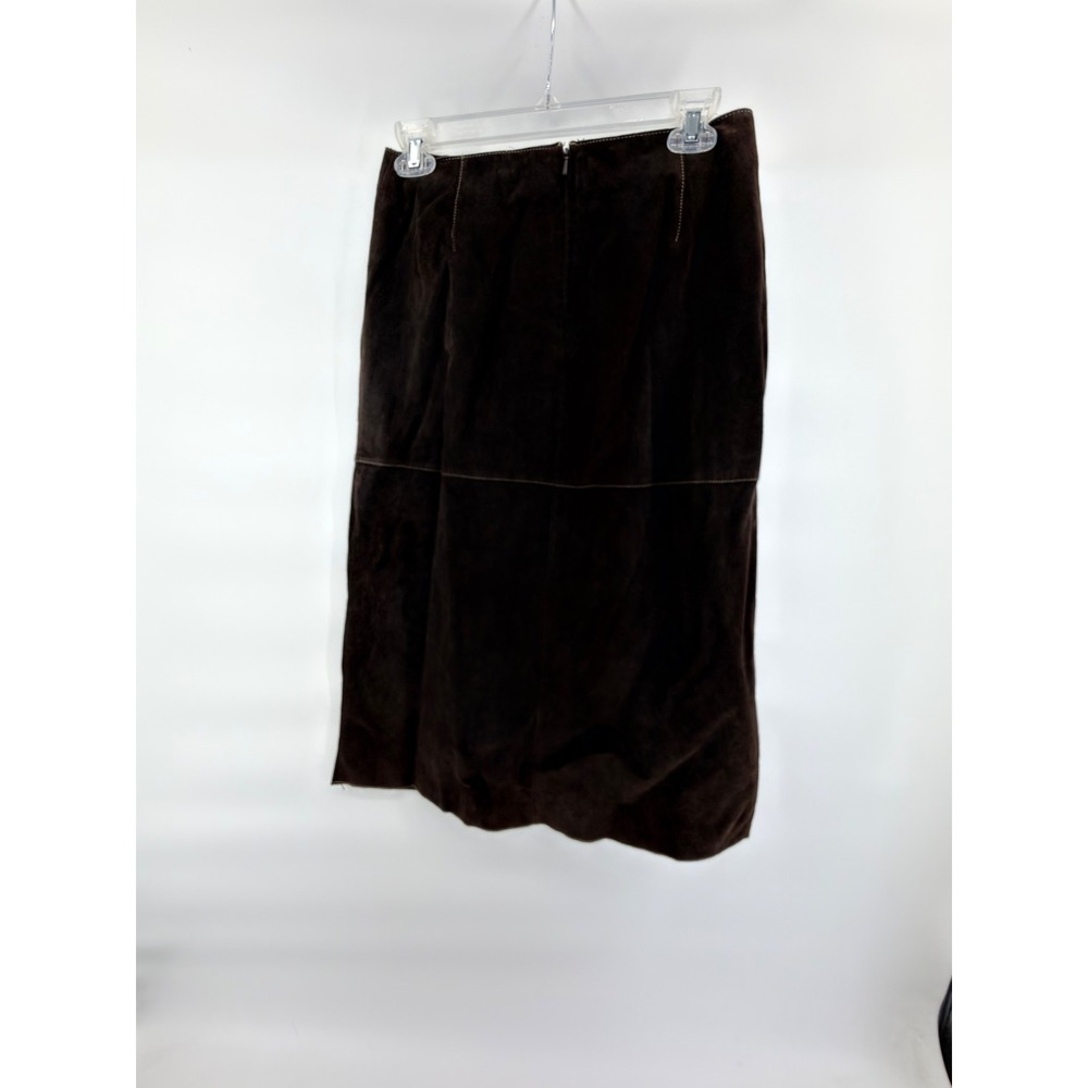Classiques Entier Brown Suede Leather Midi Skirt Size 4 Paneled Contrast Stitch